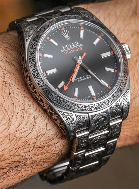 rolex milgauss engraved replica|rolex milgauss black bezel.